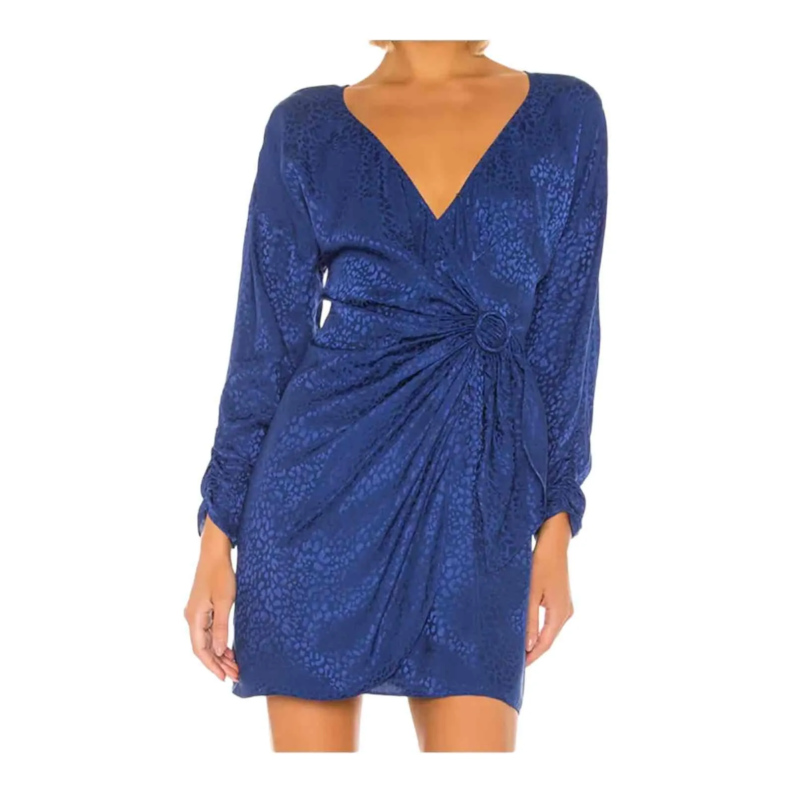 PARKER Ultramarine Blue Satin Jacquard Wrap Dress Long Sleeve V‎ Neck Size 2 New - Image 12