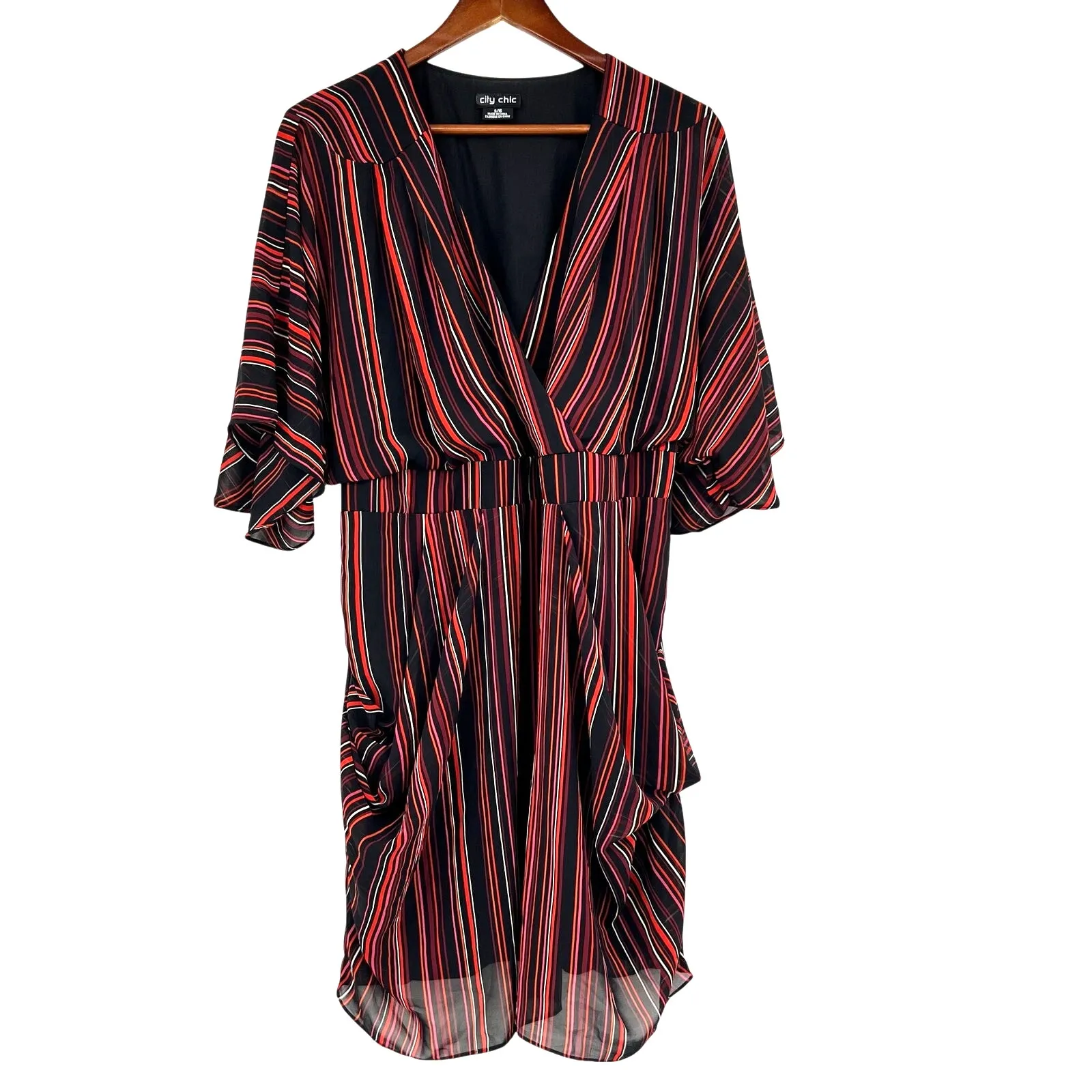 City Chic Amber Faux Wrap Dress Striped Batwing striped plus size small / 16 - Image 2