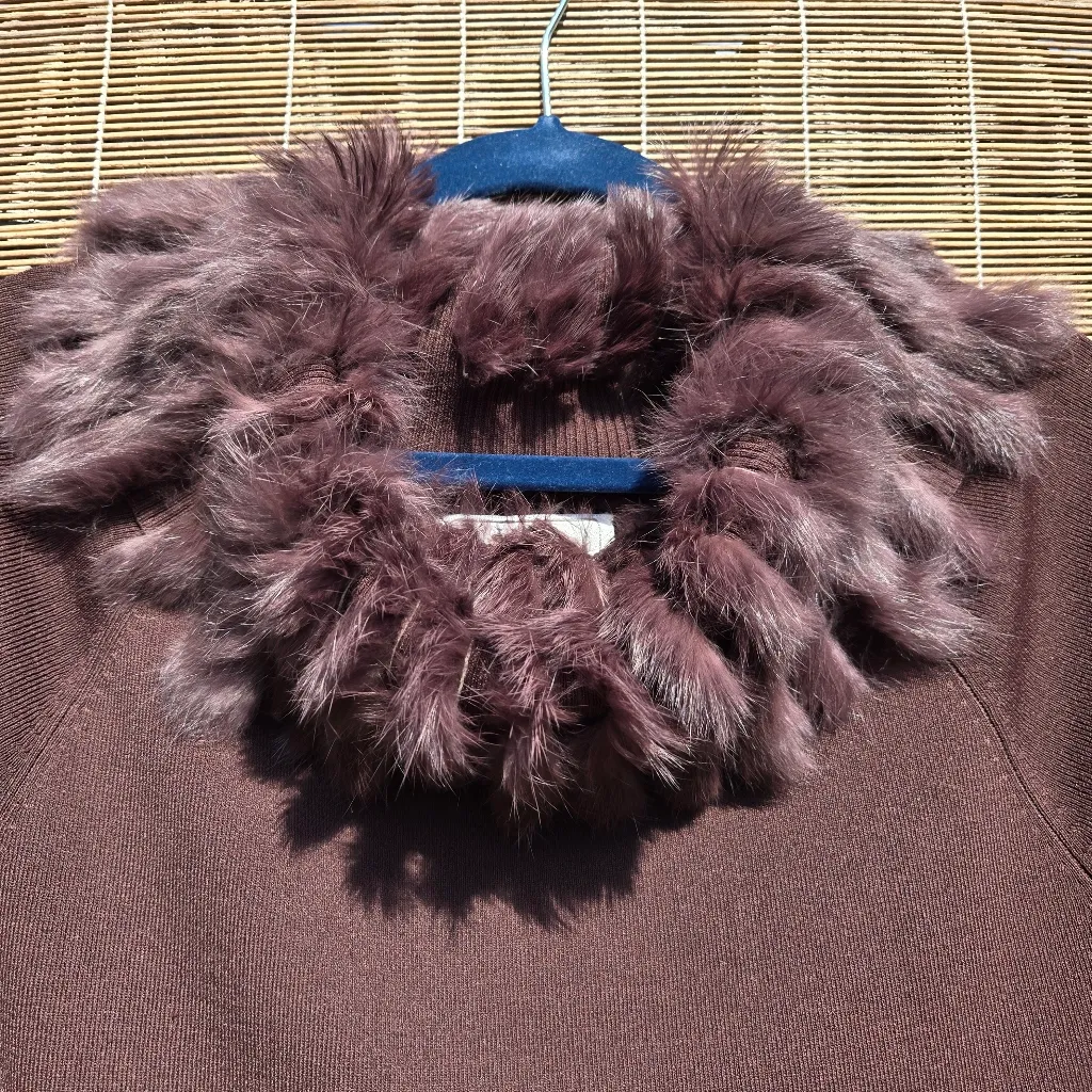 Fur Collared Casual Sweater Brown M Size M - Image 2