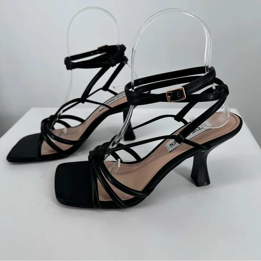 Steve Madden Singapore Black Strappy Heeled Sandals size 6 Faux Leather - Image 5