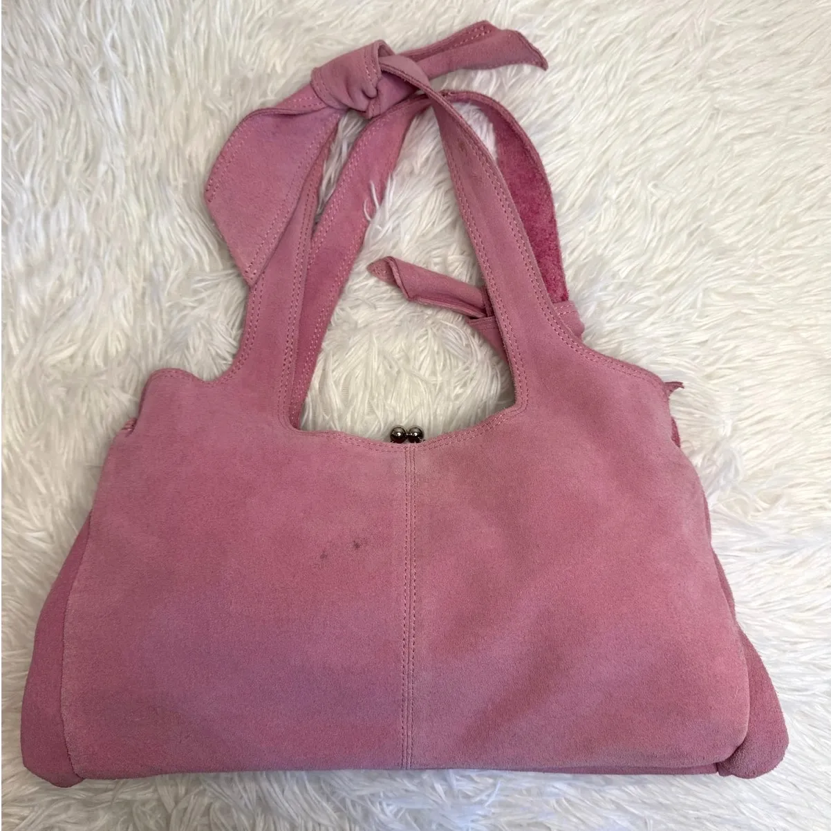 Vintage Anthropologie Nest Pink Suede Purse - Image 2