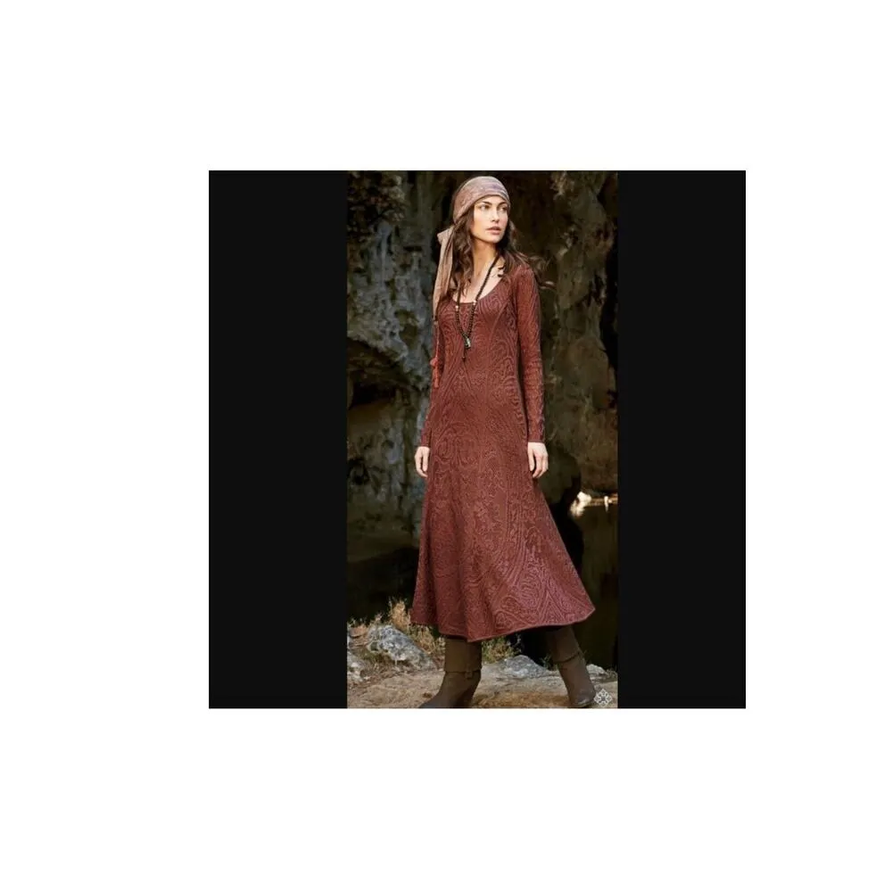 Peruvian Connection Crochet Pima Cotton Mauve Pink Long Sleeve Dress Women's M - Image 10