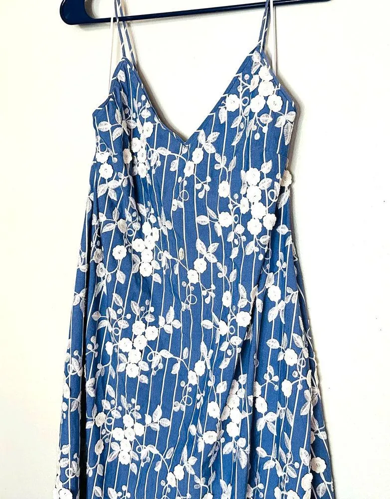 NICHOLAS Bloom Blue & White Floral Embroidered Striped Maxi Dress Size US 8 - Image 5