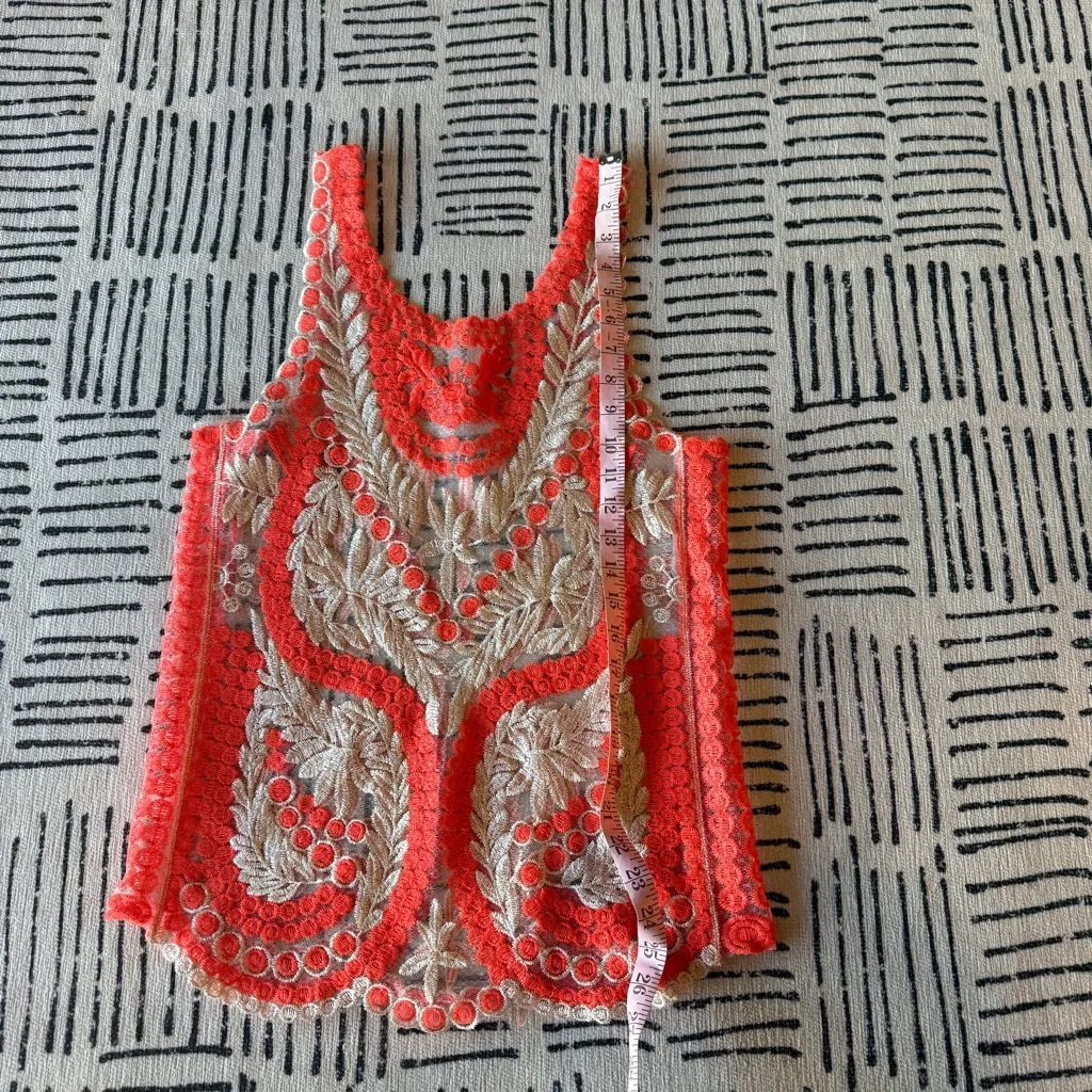 Embroidered Coral and Silver Women's Top Small Orange - Image 5