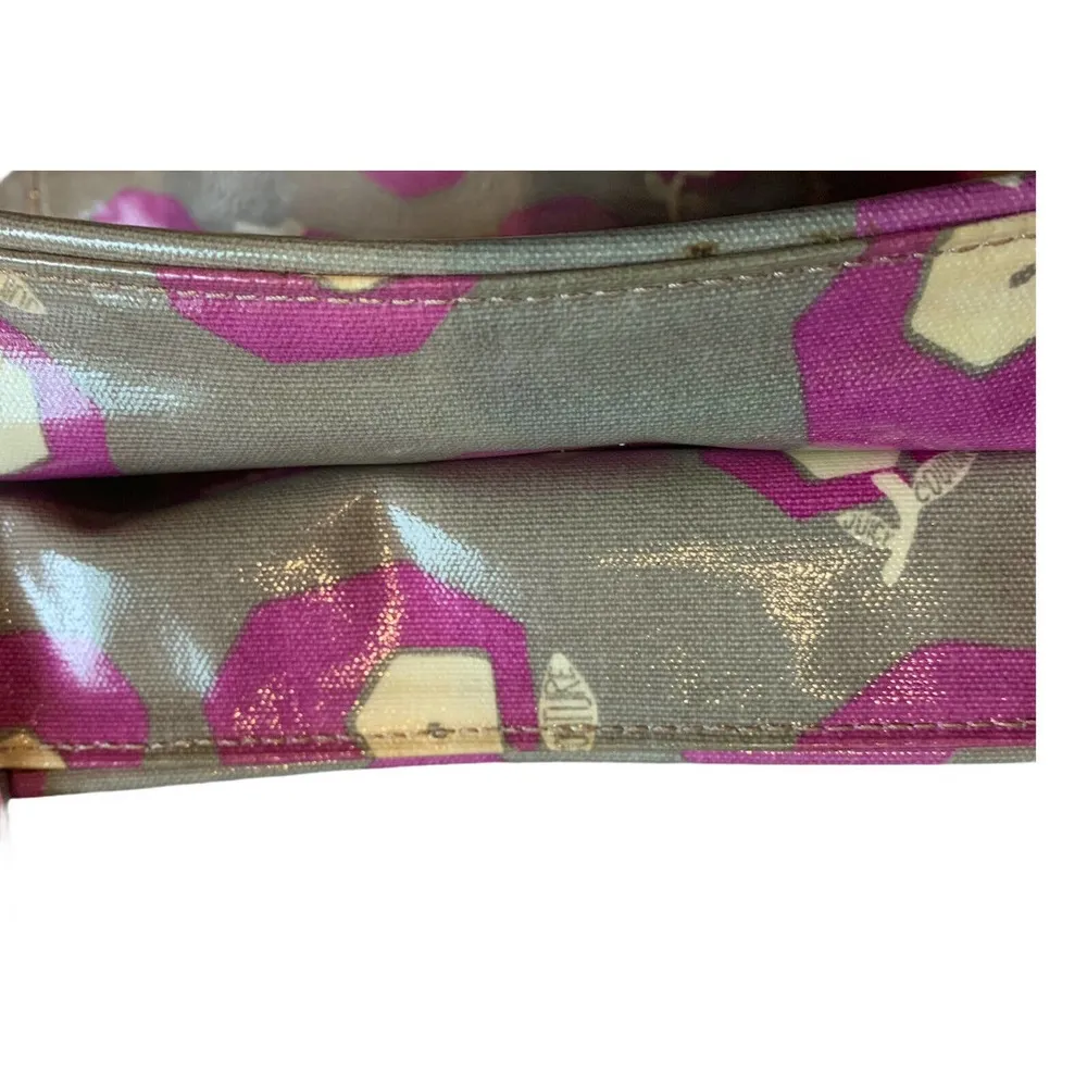 Juicy Couture Tote Vinyl Gray Purple White Flowers Bag Leather Trim - Image 5