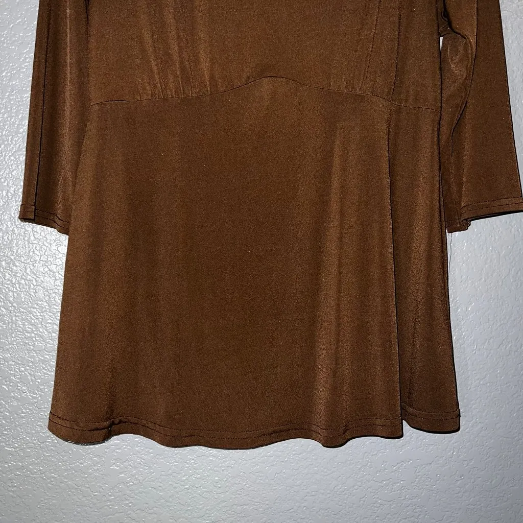 Anticipation Brown Velvet Top Lace Trim 3/4 Sleeve Stretch Shirt Women’s S Black - Image 6