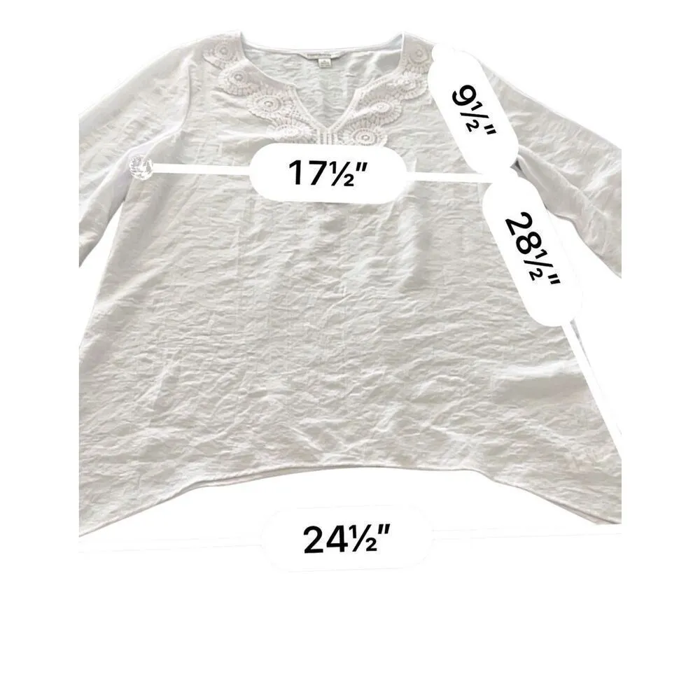 Counterparts Top White Woven Embroidered V Neck tunic blouse size M - Image 4