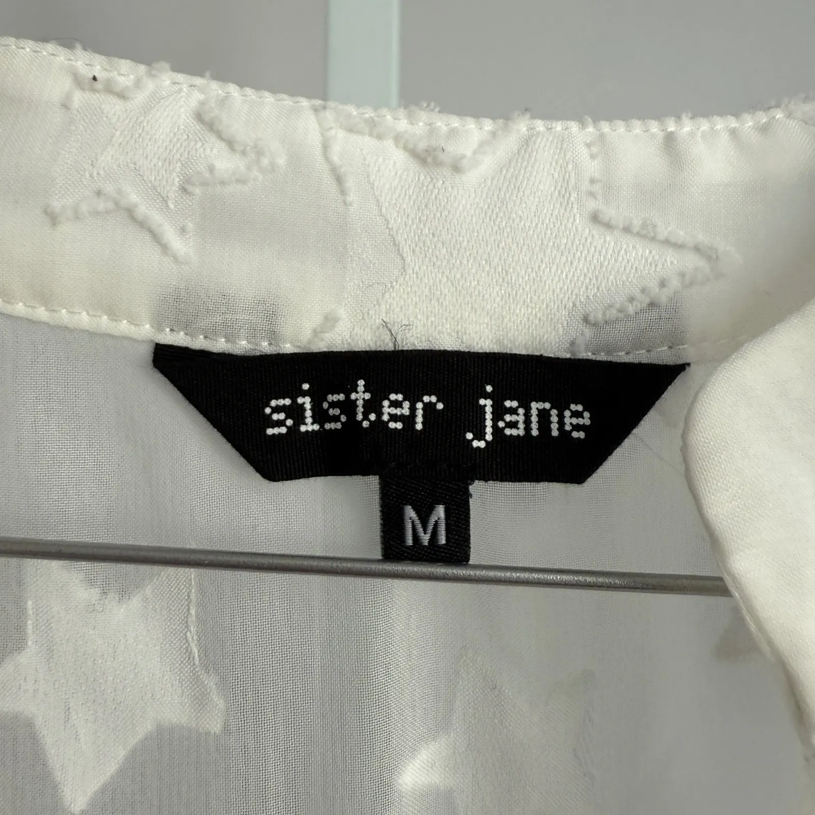Sister Jane White Star Sheer Blouse Women's Top M Long Sleeve Button Down Office Size M - Image 6