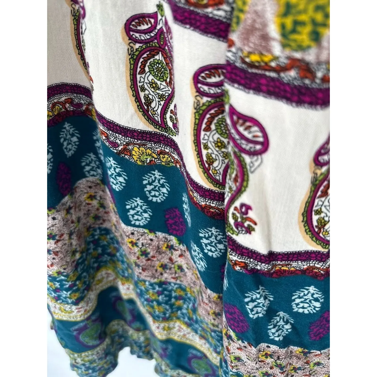 En Creme Boho Wide Leg Pants Flowy Size Large Hippie Festival Pull On Beachy Blue - Image 9