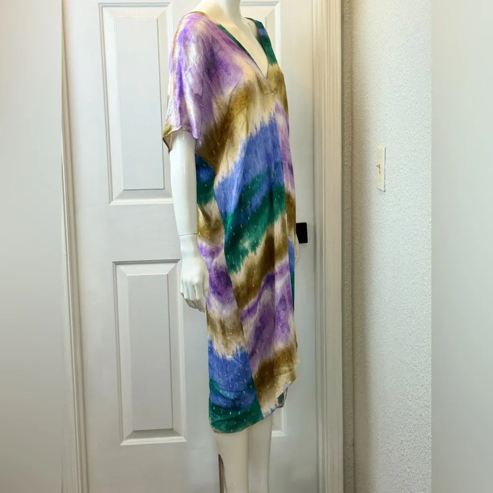 ZARA WOMAN MULTICOLORED TIE DYE ROMANTIC BOOHOO TUNIC DRESS VISCOSE SIZE XS F17 - Image 4