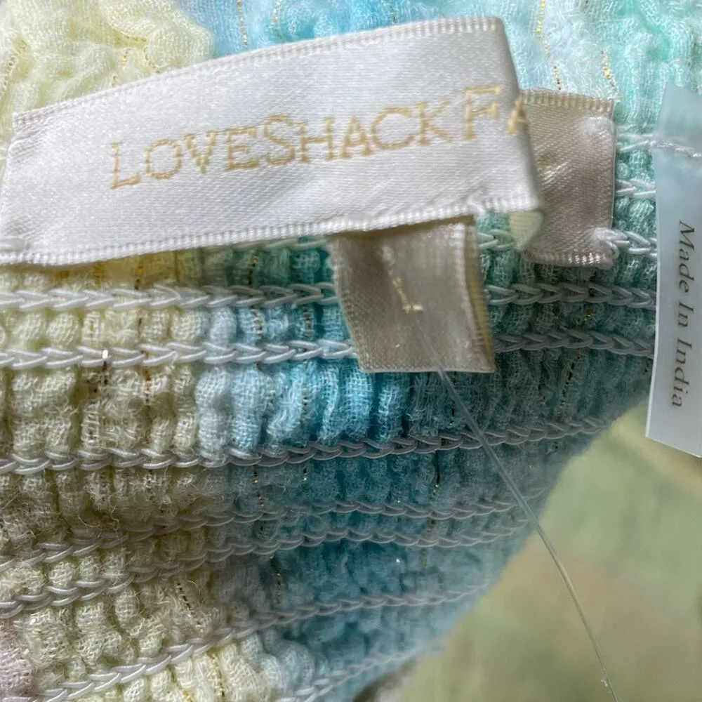 LoveShackFancy Women’s Camilla Mini Skirt Rainbow Striped Ruffled Trim Sz L - Image 4