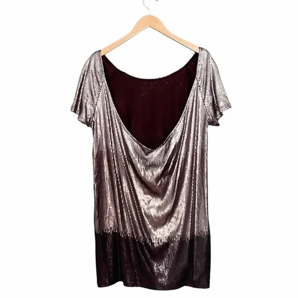 Free People Drenched In Sequins Dress Silver Gunmetal Metallic Combo Size Large - Image 3