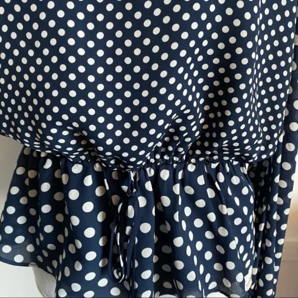 Tularosa • Navy Blue Dalia Polka Dot One Shoulder Blouse - Image 6