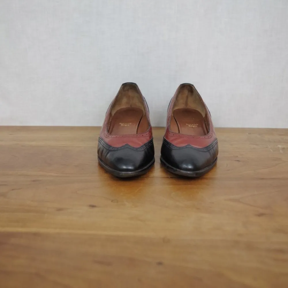 Bruno Magli Italian Made Two Tone Leather Spectator Brogue Heels Size EU 37.5B Black - Image 10