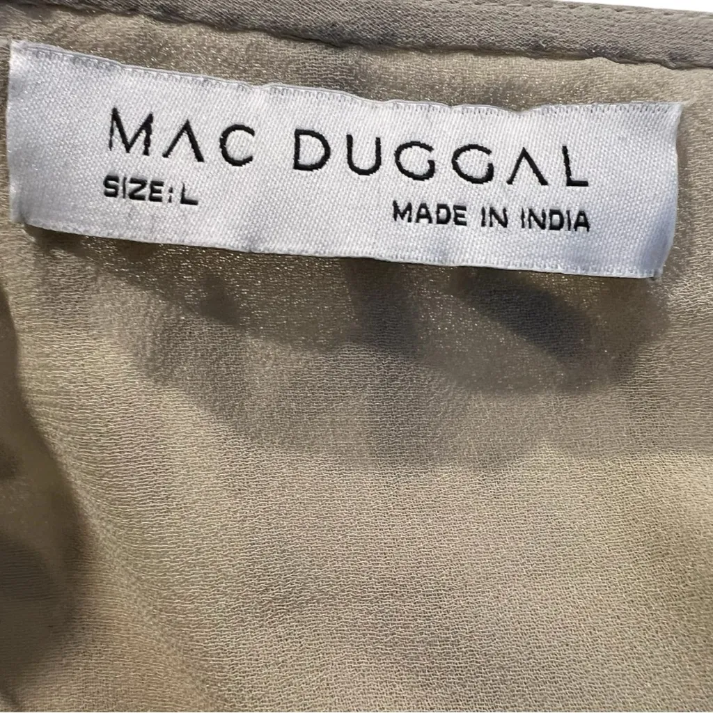 Mac Duggal Cape Back Fringe Beaded Robe Dress Size Large Style #94044 in Nude - Image 13