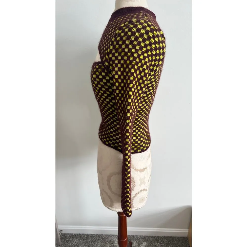 Zara Cut Out Checkered Knit Long Sleeve Sweater S - Image 3