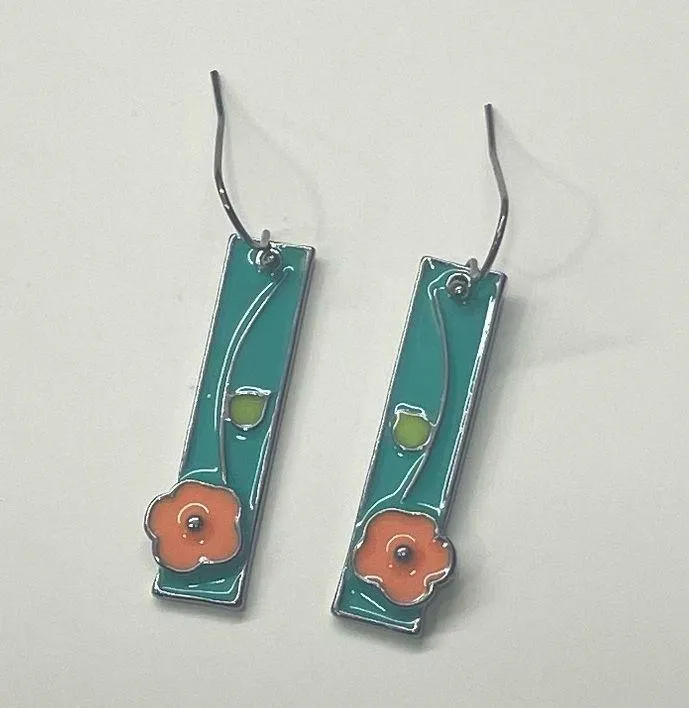 Orange and blue flower enamel floral earrings / NWOT Green - Image 6