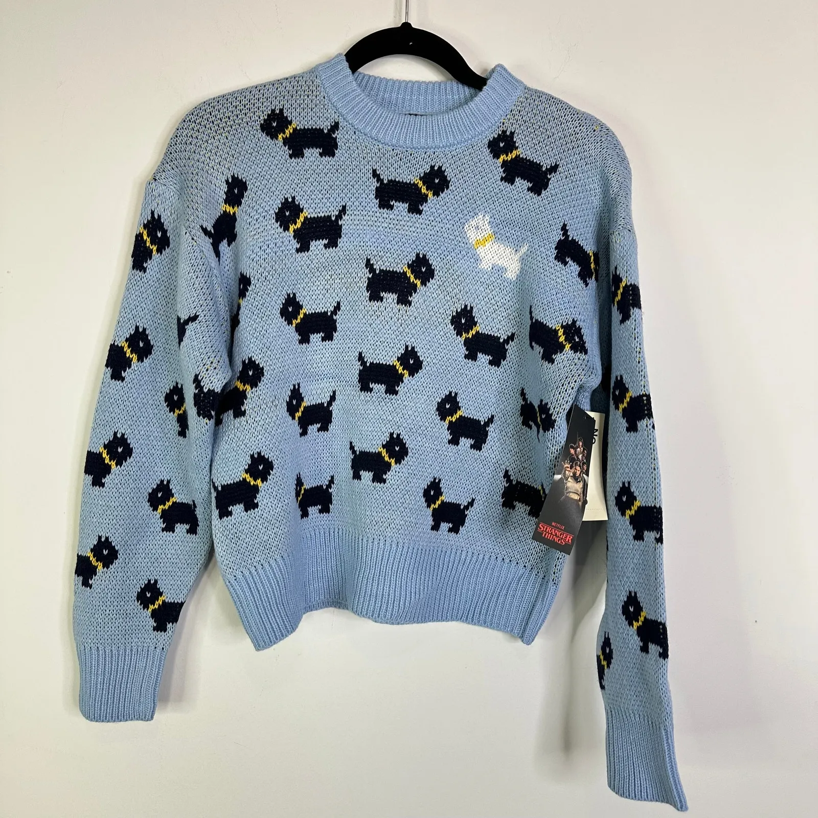 NEW Stranger Things Season 5 Erica Scottie Dog Sweater Small Blue No Boundaries - Image 5