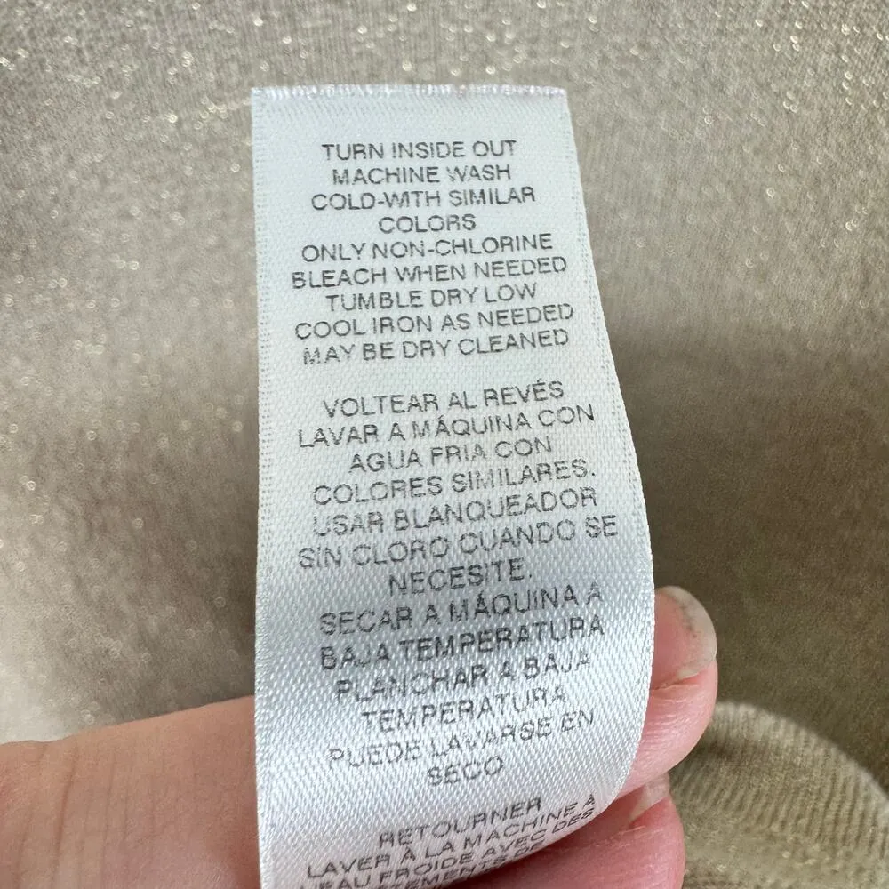 Chico's Gold Shimmery Long Sleeve Round Neck Lightweight Sweater Women's Size M - Image 7