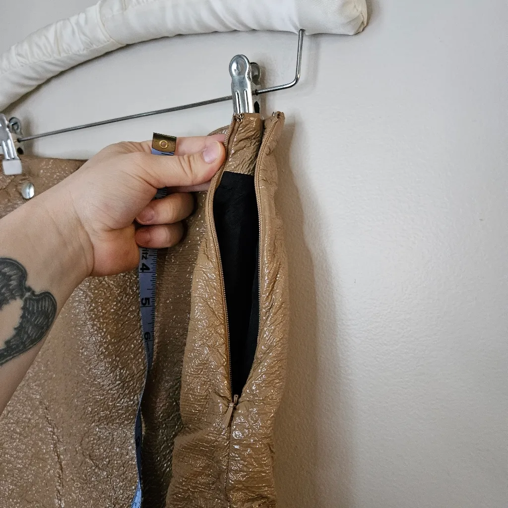 ba&sh Skirt Misty Tan Faux Leather Patent Mini Brown Size Small Button Details - Image 6