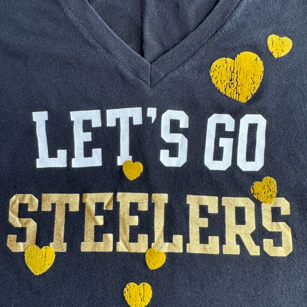 VS PINK Y2K *Rare* “Let’s Go Steelers” Bling Logo Tee Black/Gold Size S - Image 8