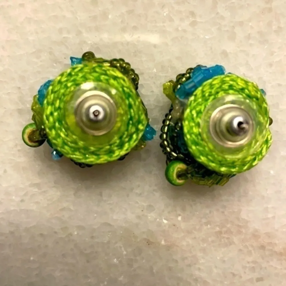 Patchington earrings beaded button lime/turquoise earrings jewelry Green - Image 5