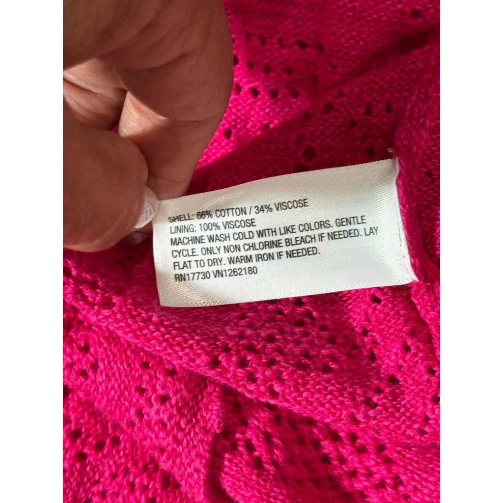 NEW New Day Sz M Long Sleeve Maxi Crochet Pink Dress Womens Knit Crew Neck Beach - Image 9