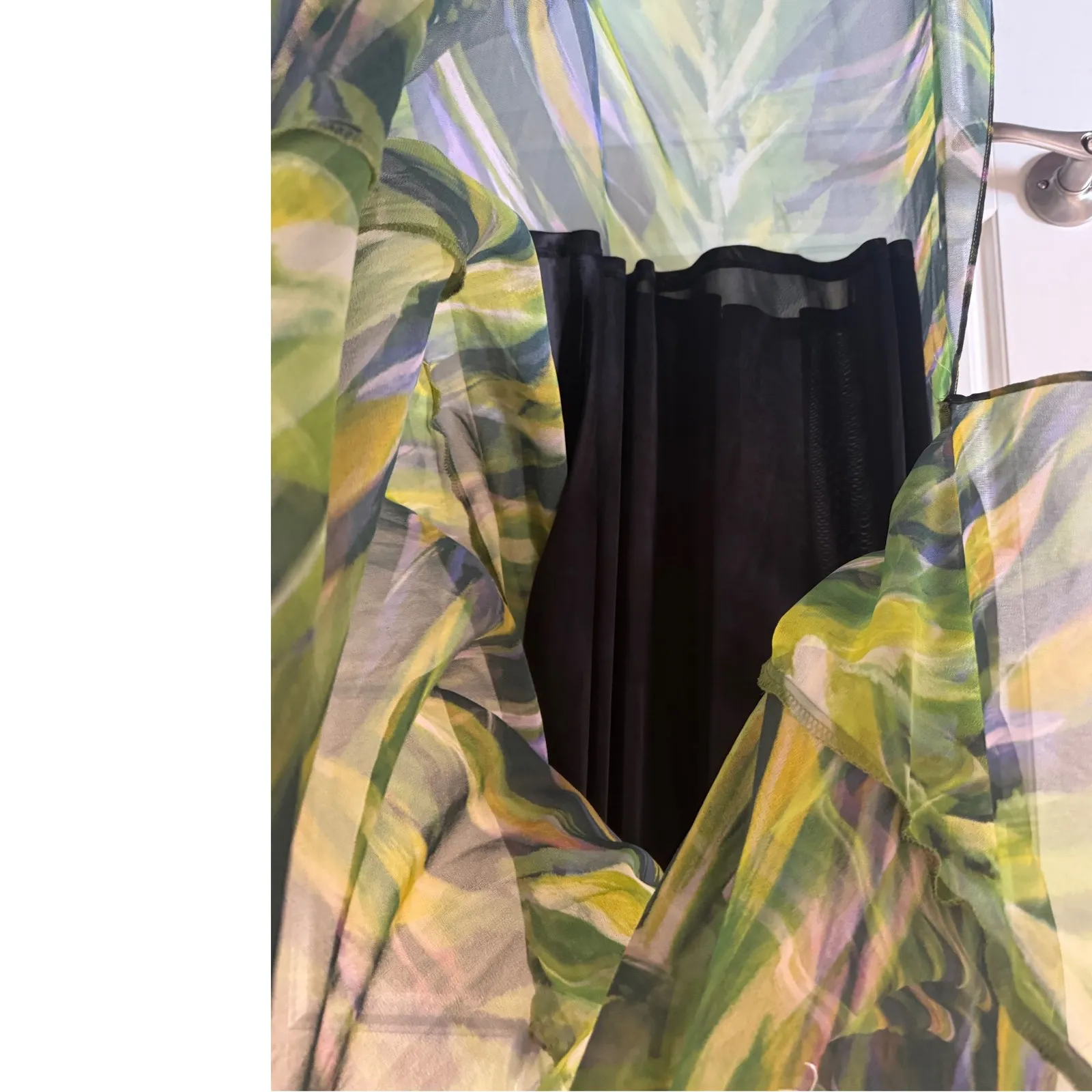 Y2K Vintage Lane Bryant sz18/20 Sheer Green Watercolor Maxi Skirt Statement Plus - Image 4