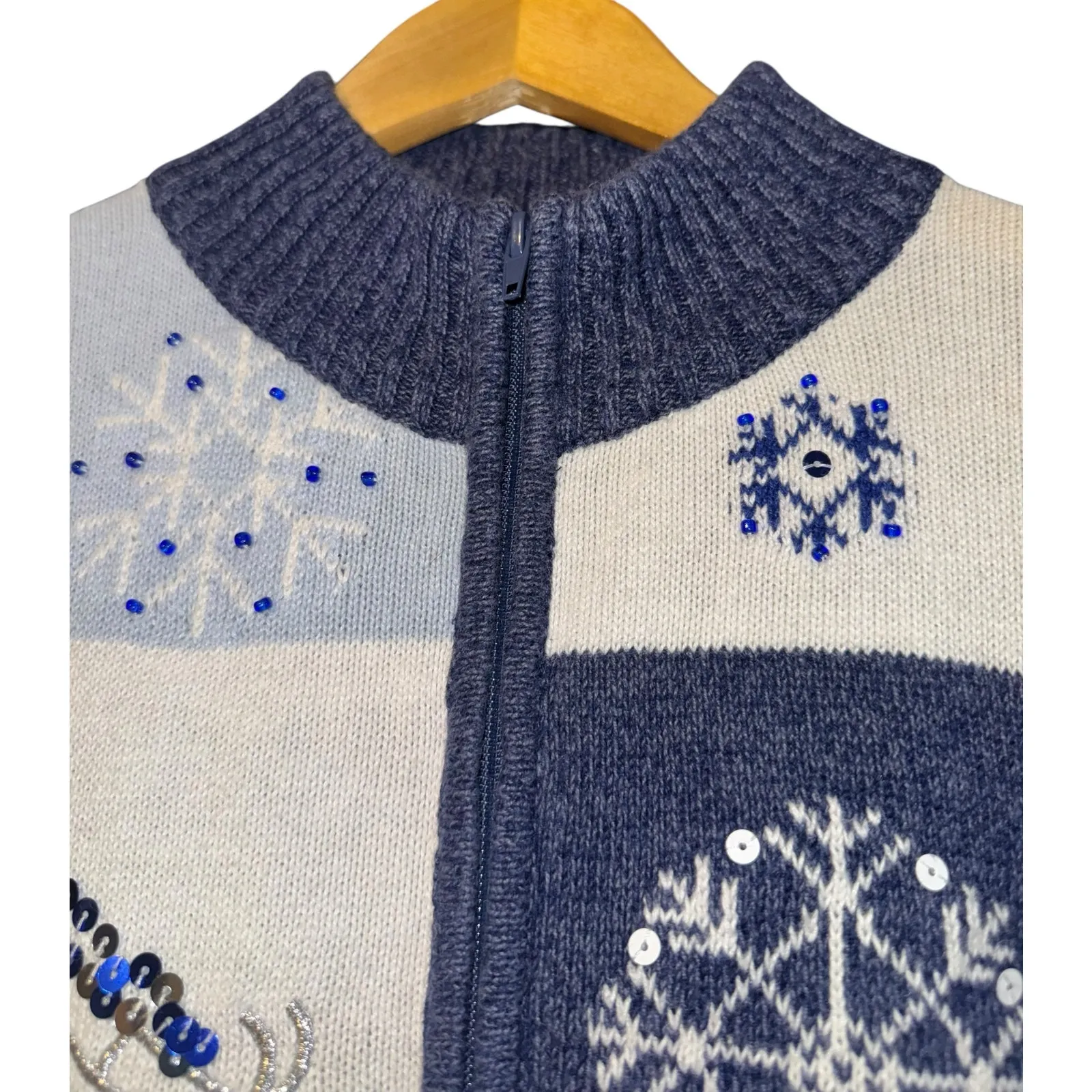 Classic Elements Winter Cardigan Zip Up Womens Large Patchwork Holiday Christmas - Image 6