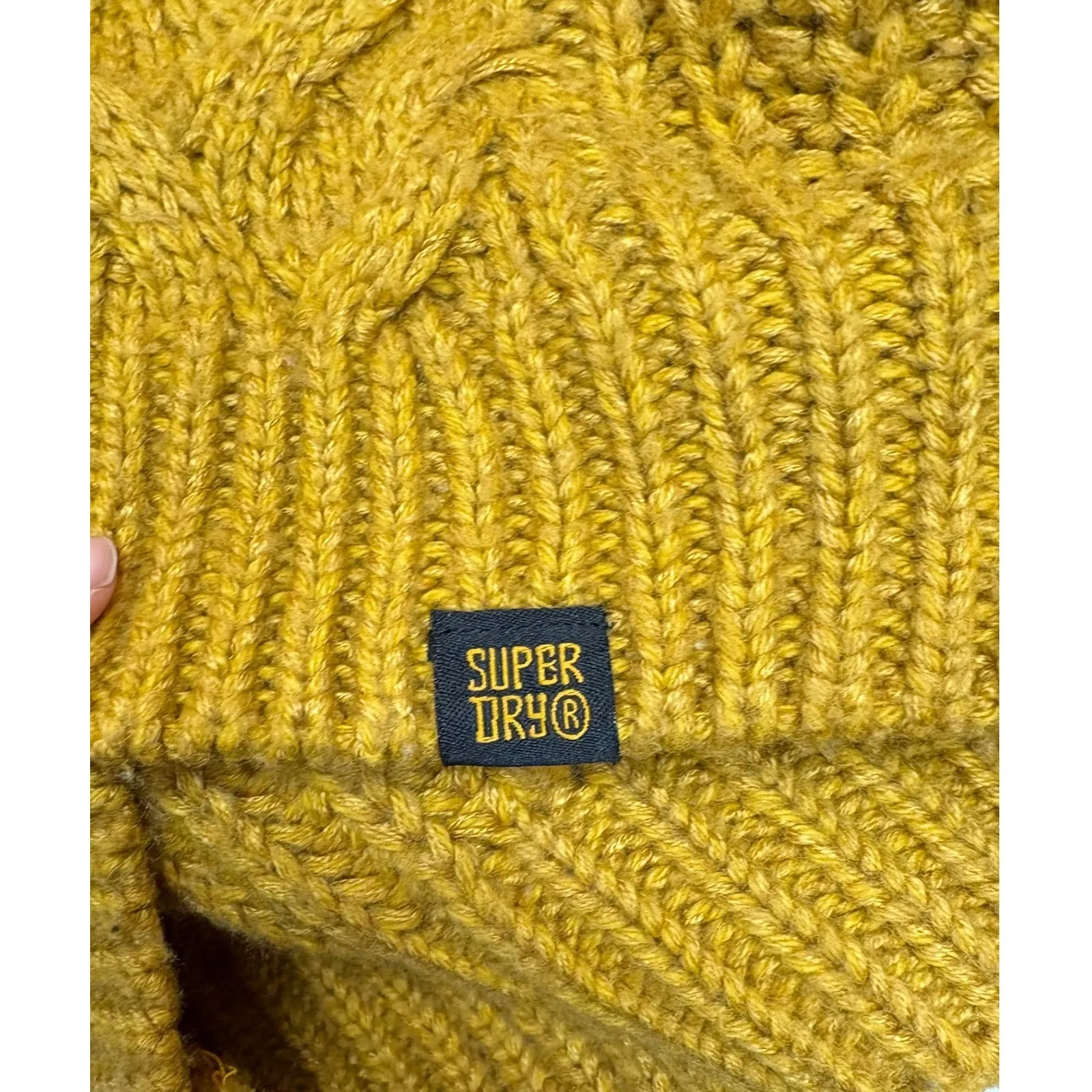 Superdry Women's Winter Fall Cable Knit Ribbed Sweater Mustard Yellow Buttons S - Image 6