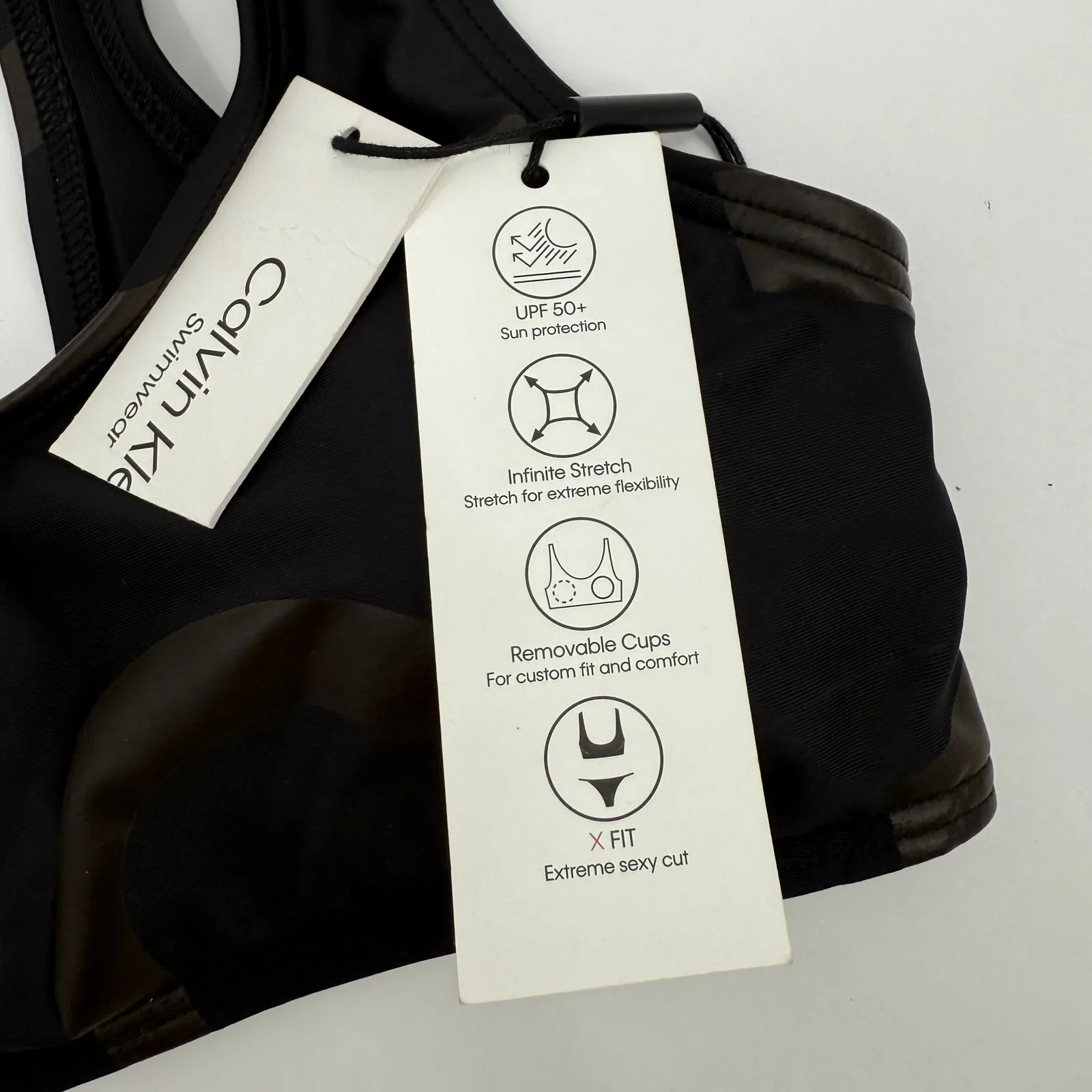 Calvin Klein Bikini Top SZ Medium NWT Sporty Logo Black Athleisure Swim Athletic - Image 5