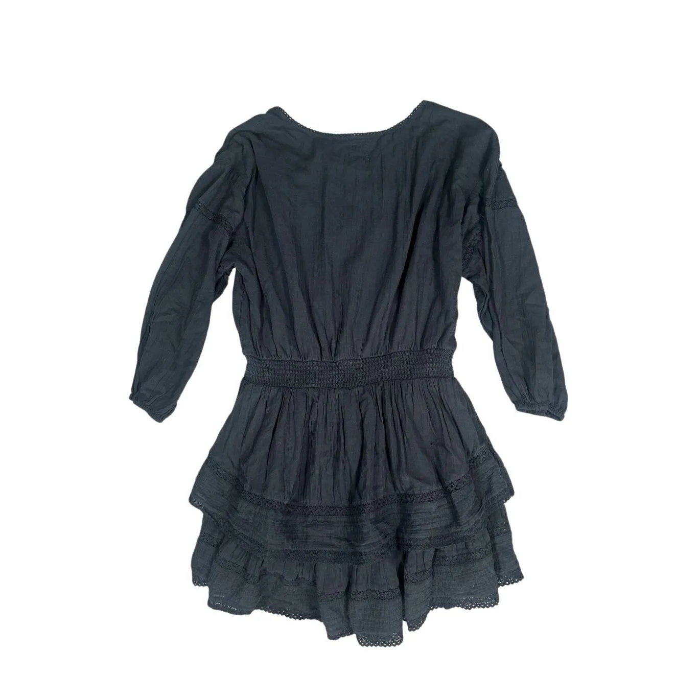 Aerie Rock 'N' Ruffle Mini Dress Black Long Sleeve Boho Smocked Lace Size XL - Image 3