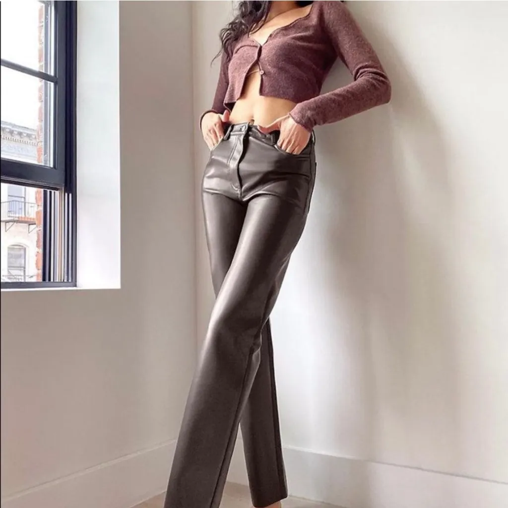 NEW Aritzia Wilfred Melina Vegan Leather Crop Pants Rich Mocha Brown - Image 2