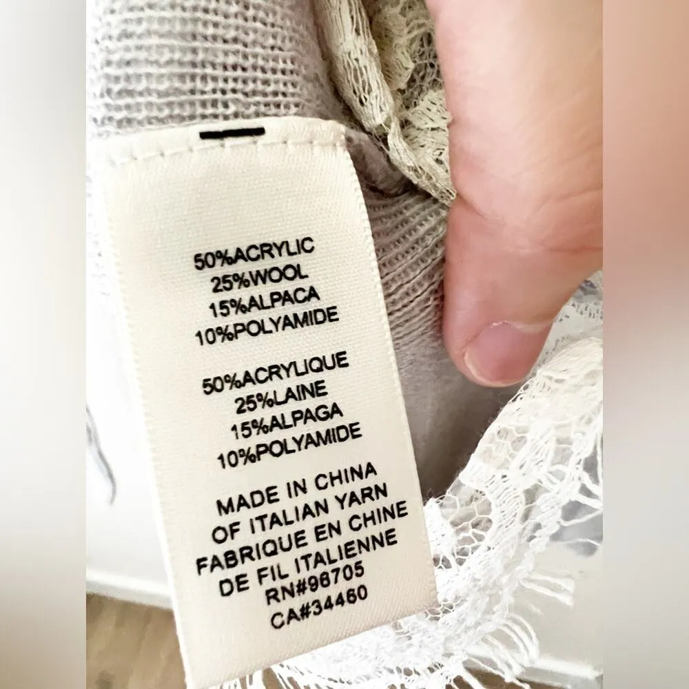 Rebecca Taylor Gray White Lace Combo Pullover Alpaca Wool Crew Sweater Size S - Image 7