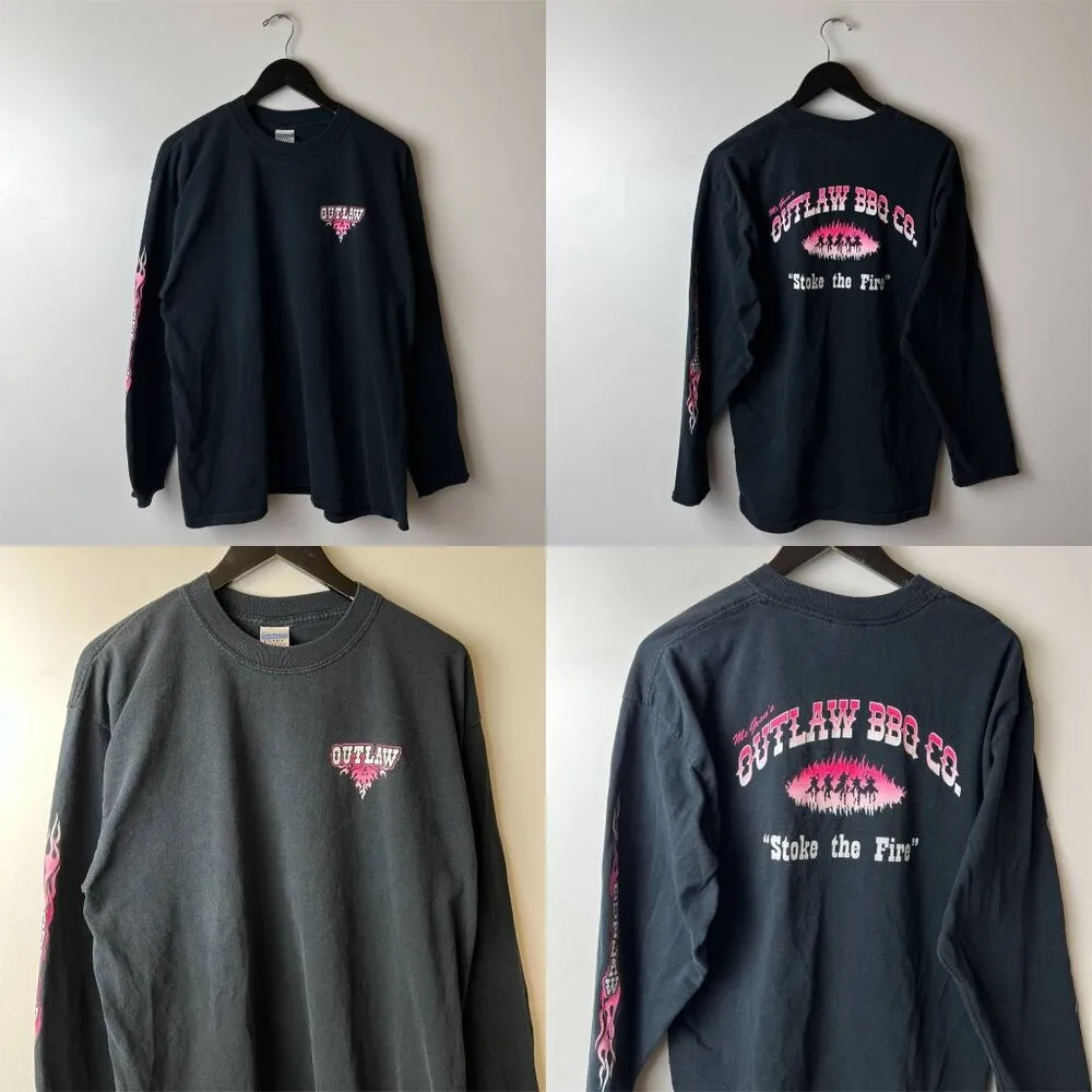 Vintage Outlaw BBQ Co T Shirt Black XL Extra Large Graphic Tee 100% Cotton Solid - Image 13