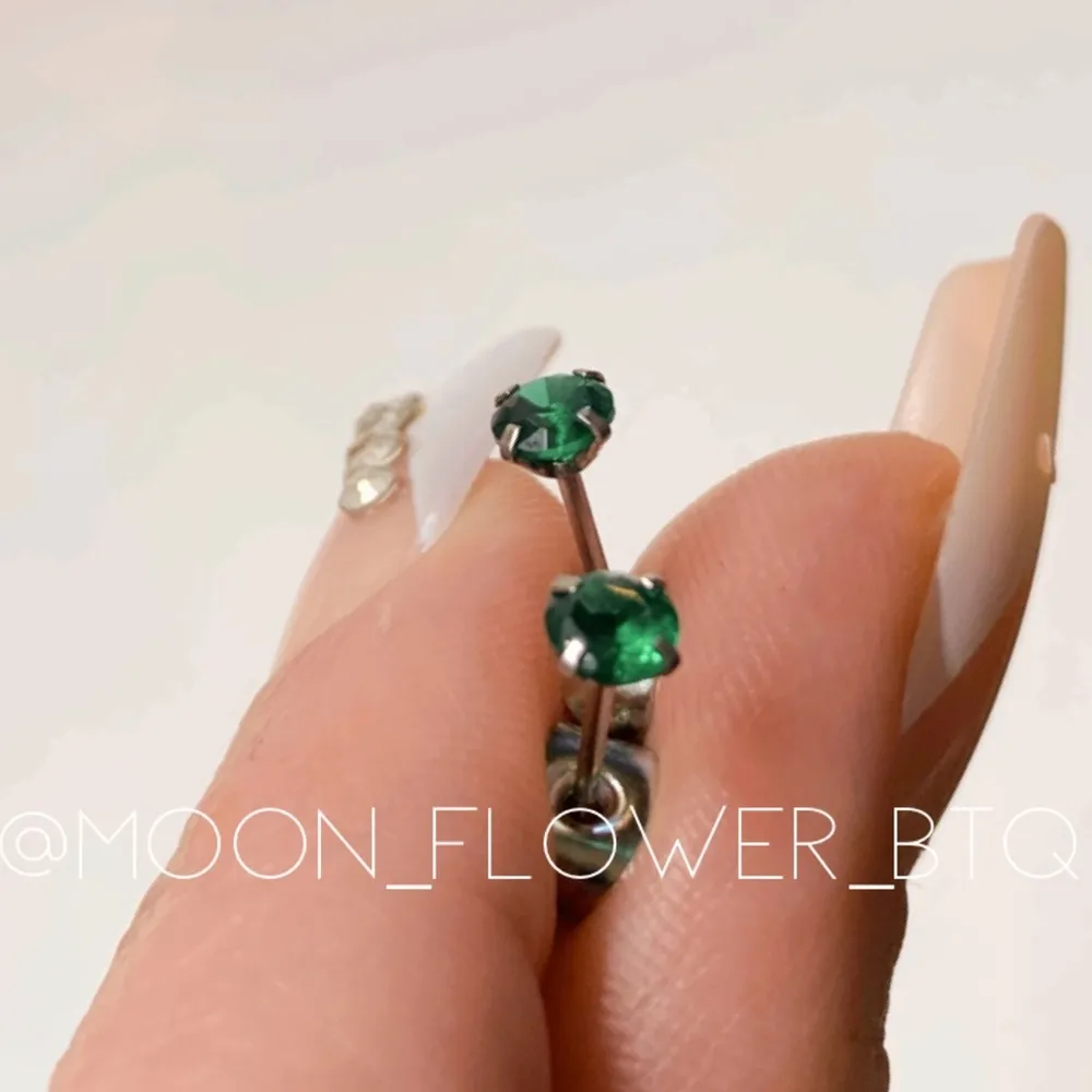 Emerald Green CZ Butterfly Back Earrings - Image 4