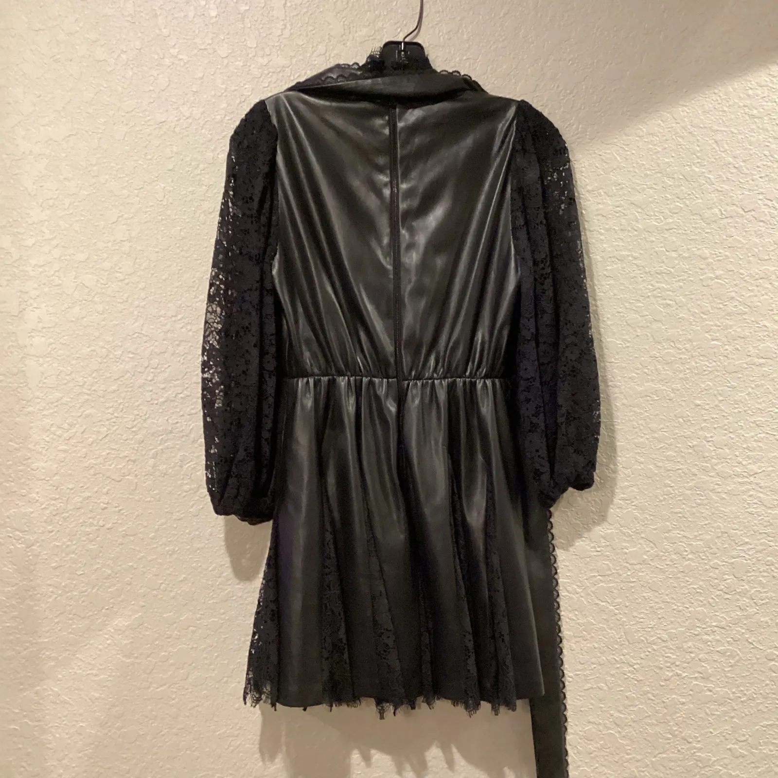 Alice + Olivia Mina Faux Leather and lace long sleeve Mini Dress 0 - Image 8