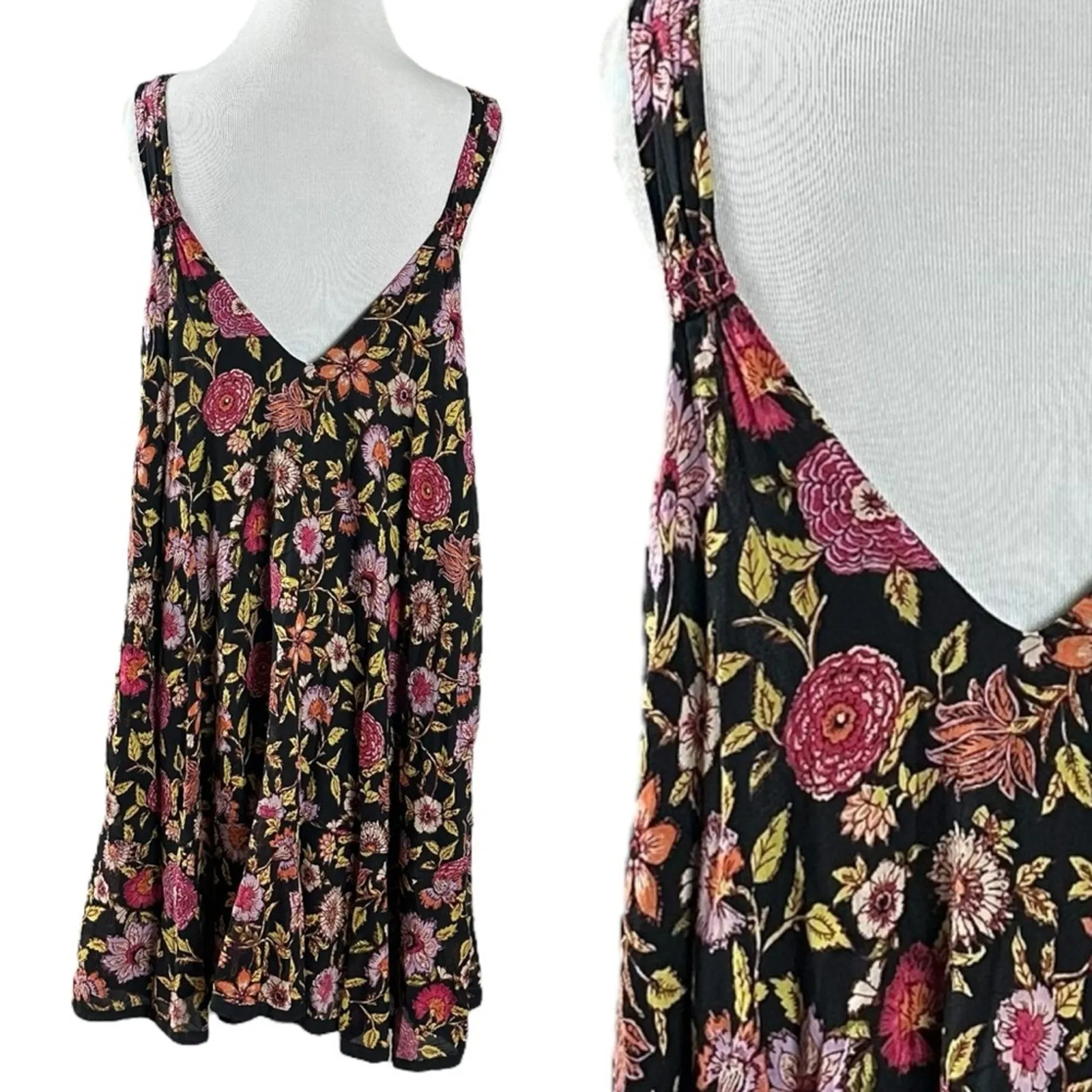 Free People Bohemian Dainty Retro 70s Floral Swing Dress Size Large Flowy - Image 7