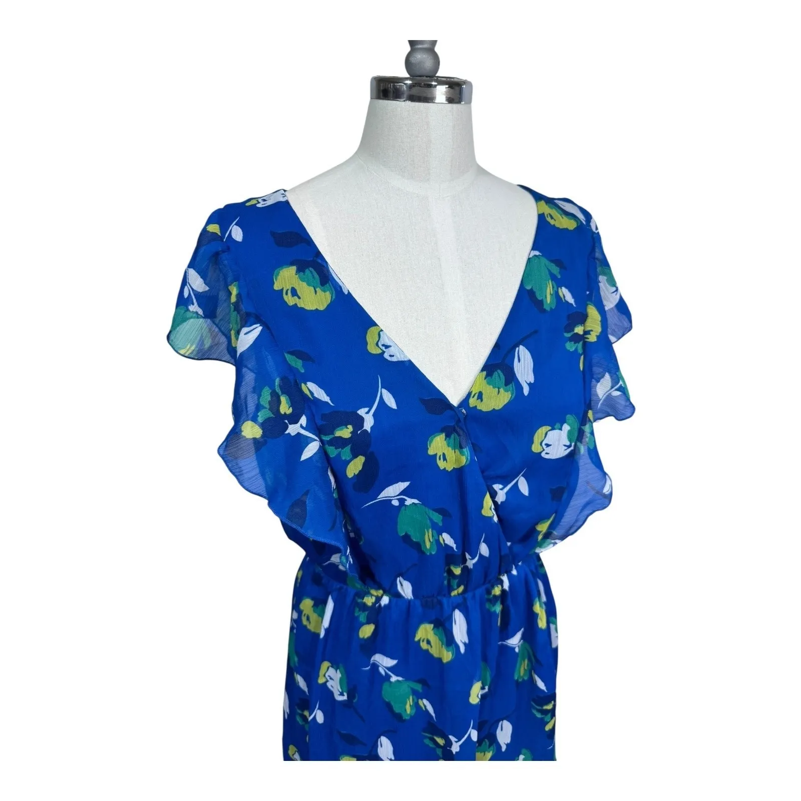 Old Navy Blue Floral Ruffle Mini Blue‎ Y2K Dress Romantic Boho Cottagecore Small - Image 2