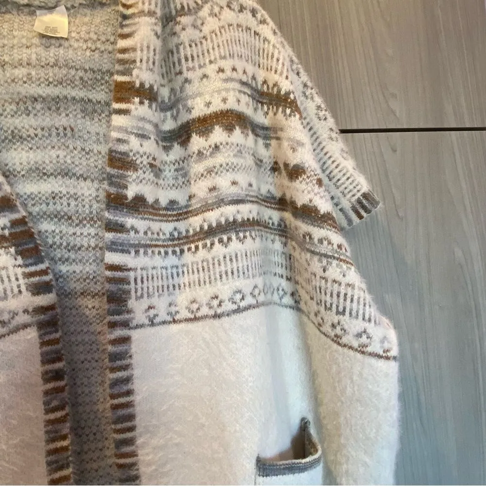 Boho Poncho Hooded Shawl Cardigan Cozy Sweater Coat One Size Cream Brown - Image 6