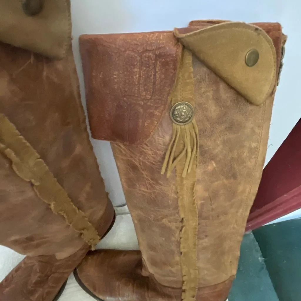 Women’s size 8.5 Corral Vintage Cognac Deer knee high western distressed boots. - Image 3