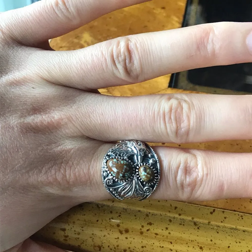 Genuine Turquoise Sterling Silver Eagle Ring Size 8 - Image 2