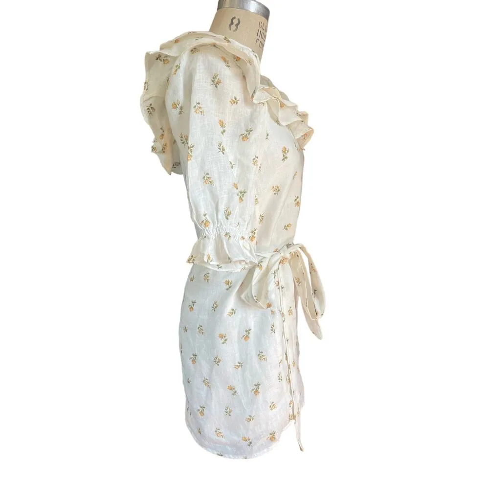 Reformation Indio Linen Off-the-Shoulder Floral Mini Dress Size XS X-Small - Image 3