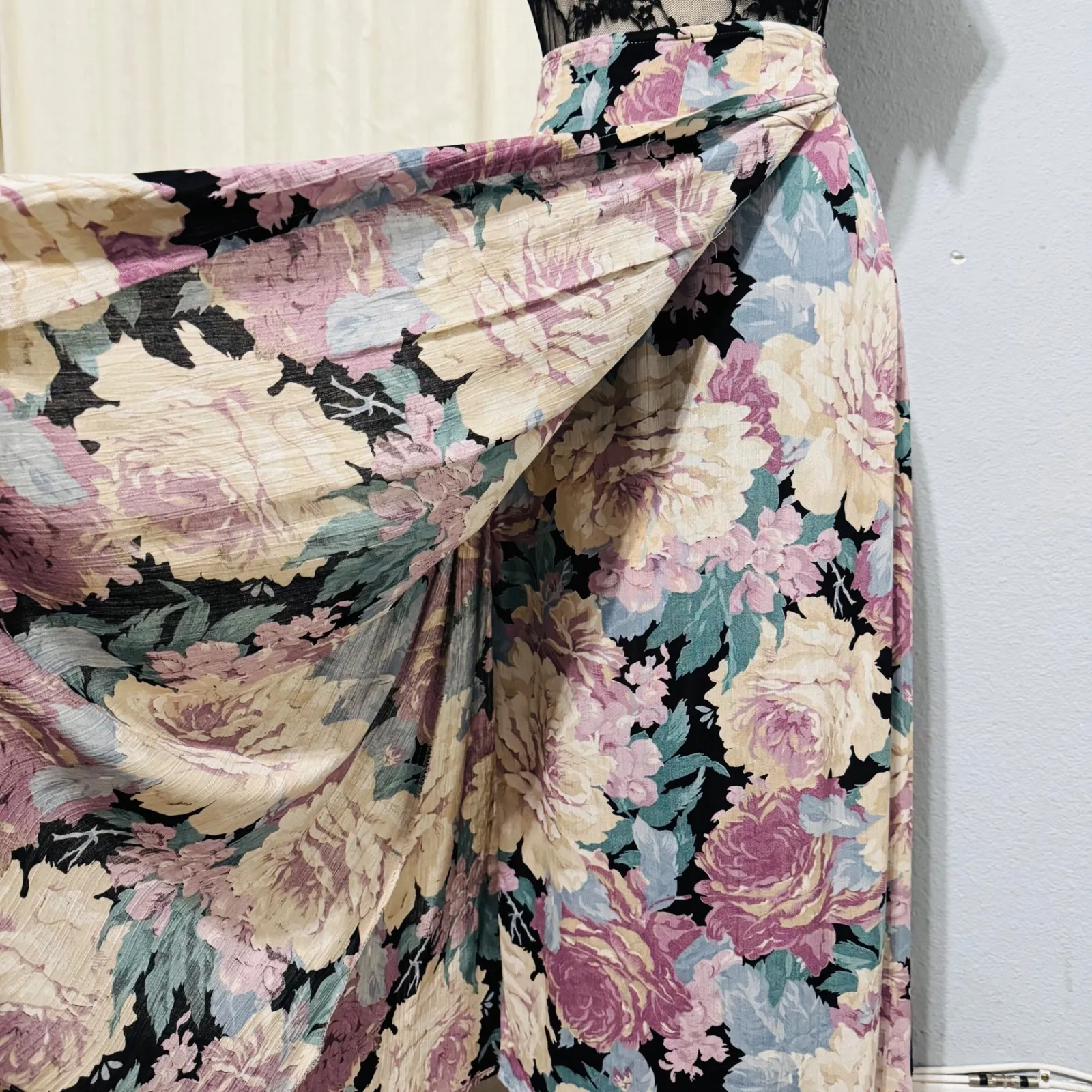 COMPONIX Vintage Floral Maxi Skirt Wrap Style Boho Cottagecore M Made in USA Purple Size 10 - Image 6