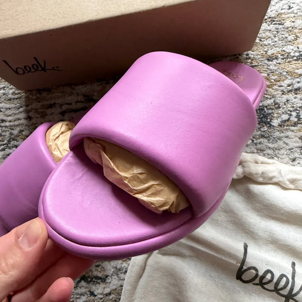 New Beek Puffbird lilac Slide Sandals leather size 9 Purple - Image 2