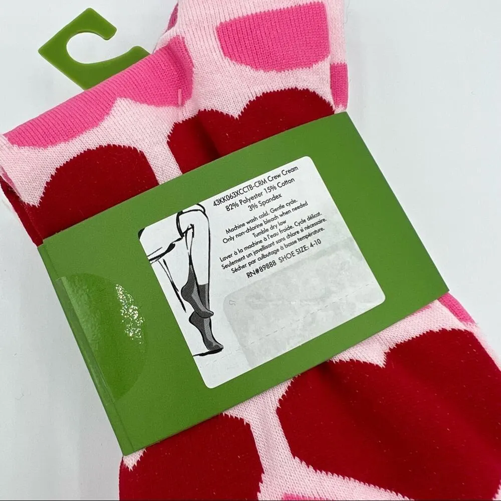 Kate Spade New York Pink White Red Hearts Crew Socks 3 Pairs Per Pack - Image 5