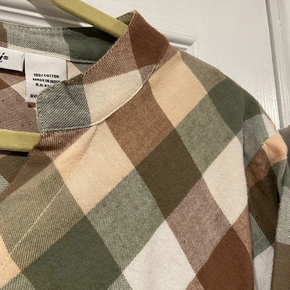 NWOT Serengeti Size L Long Sleeve Sage Pink Check Flannel Button Up Mini Dress Green Size L - Image 2