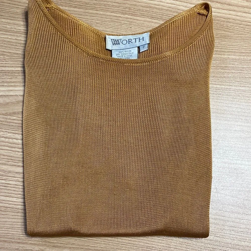 Worth Brown Woven Short Sleeve Knit Tee T Shirt P PS Size undefined - Image 4