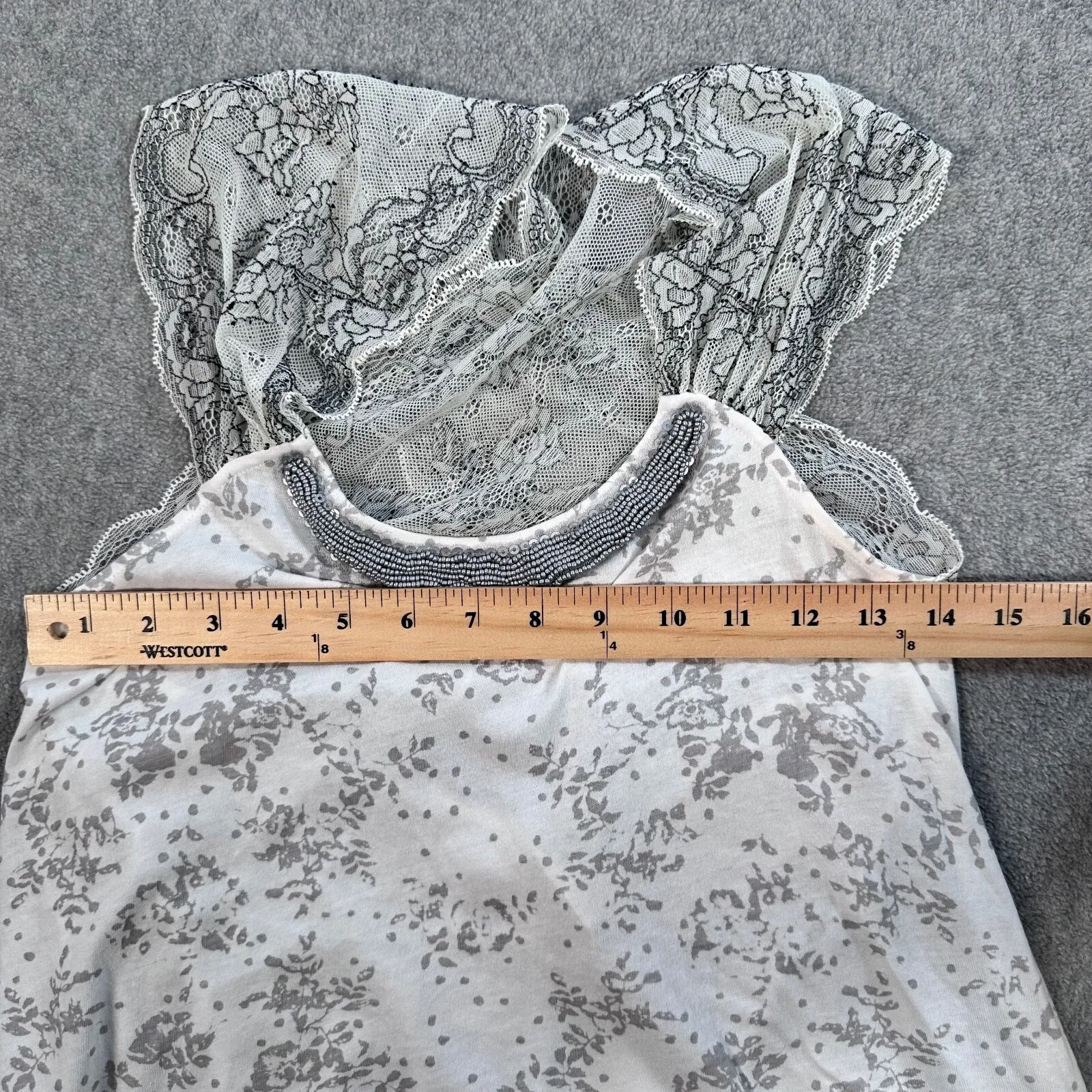 Free People Sleep Top Women's X-Small Gray/White Beaded Lace Crossover Pajama - Image 5