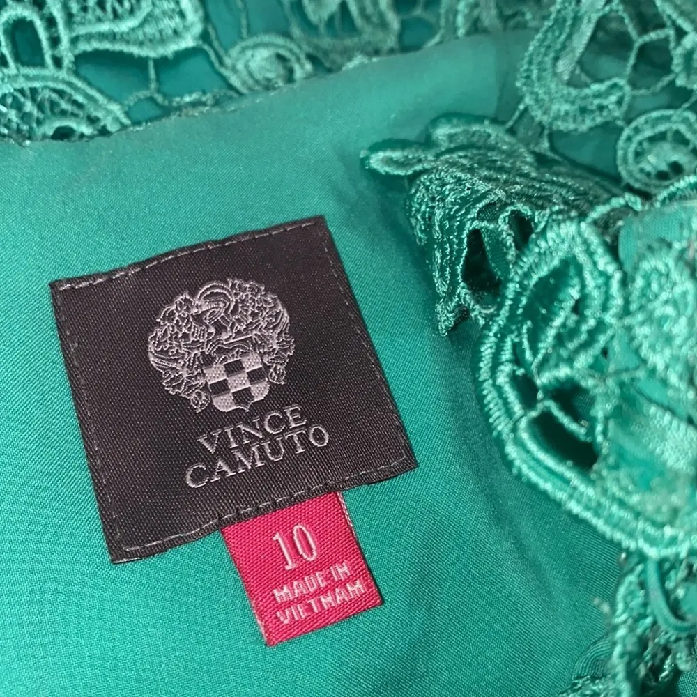 VINCE CAMUTO teal dress crochet lace bodycon size 10 - Image 5